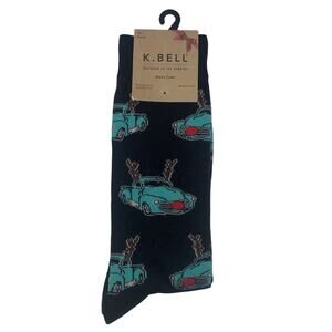K Bell Mens Crew Socks Black Sz 10-13 Truck Rudolph Print New Shoes Sz 6.5-12